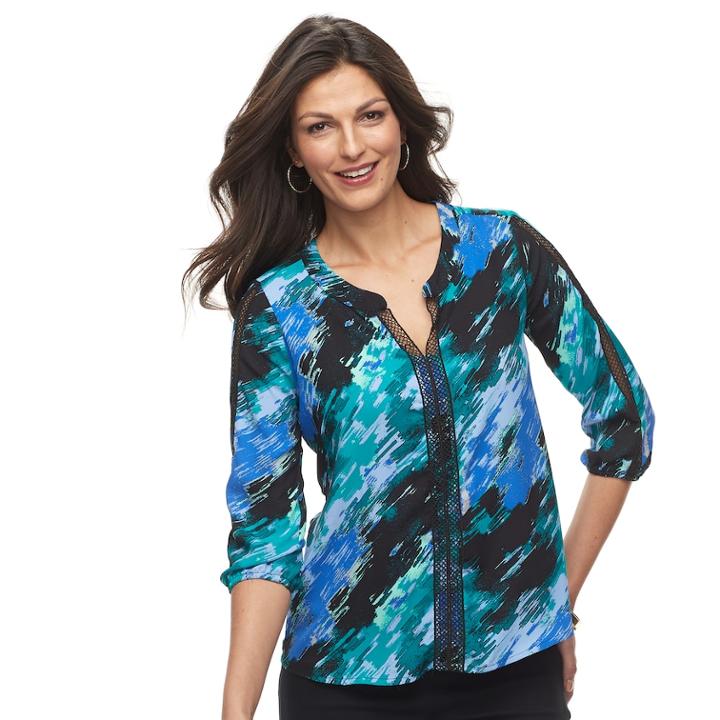 Women's Dana Buchman Lace-trim Splitneck Top, Size: Large, Brt Blue