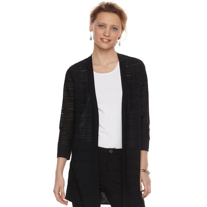 Women's Apt. 9&reg; Pointelle Cardigan, Size: Xl, Black
