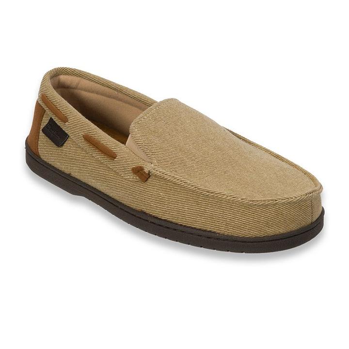 Dearfoams Men's Twill Moccasin Slippers, Size: Xl, Dark Brown
