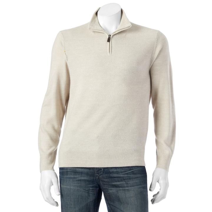 Men's Dockers Classic-fit Marled Comfort Touch Quarter-zip Sweater, Size: Xxl, White