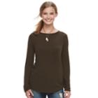 Juniors' Mudd&reg; Crewneck Long Sleeve Tee, Teens, Size: Large, Dark Brown