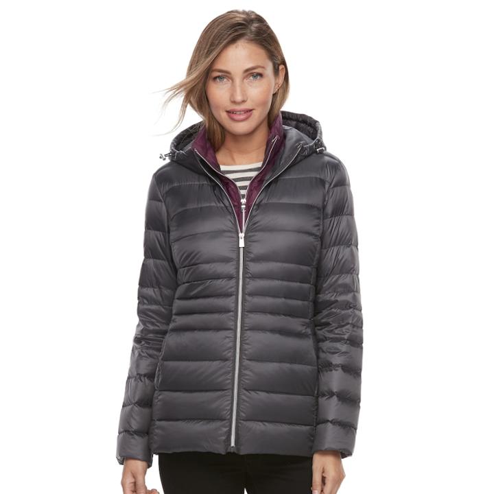 Women's D.e.t.a.i.l.s Down Vest & Jacket Set, Size: Medium, Grey