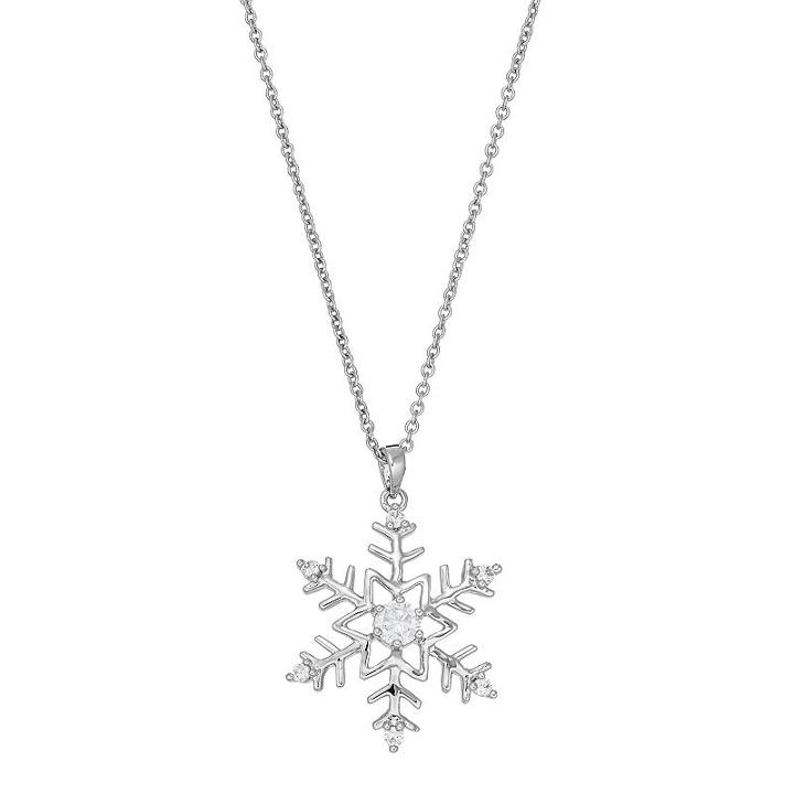 Brilliance Silver-plated Snowflake Pendant Necklace With Swarovski Zirconia, Women's, White