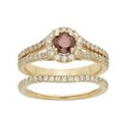 Igl Certified Red & White Diamond Halo Engagement Ring Set In 14k Gold (1 Carat T.w.), Women's, Size: 7