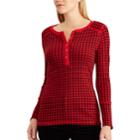 Petite Chaps Plaid Cotton Henley, Women's, Size: M Petite, Red