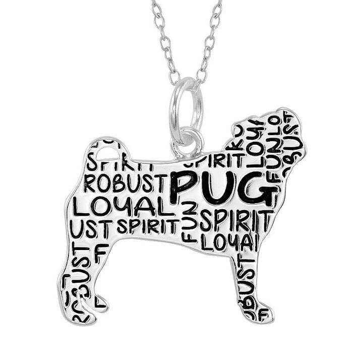 Silver Plated Pug Pendant Necklace, Women's, Size: 17, Grey