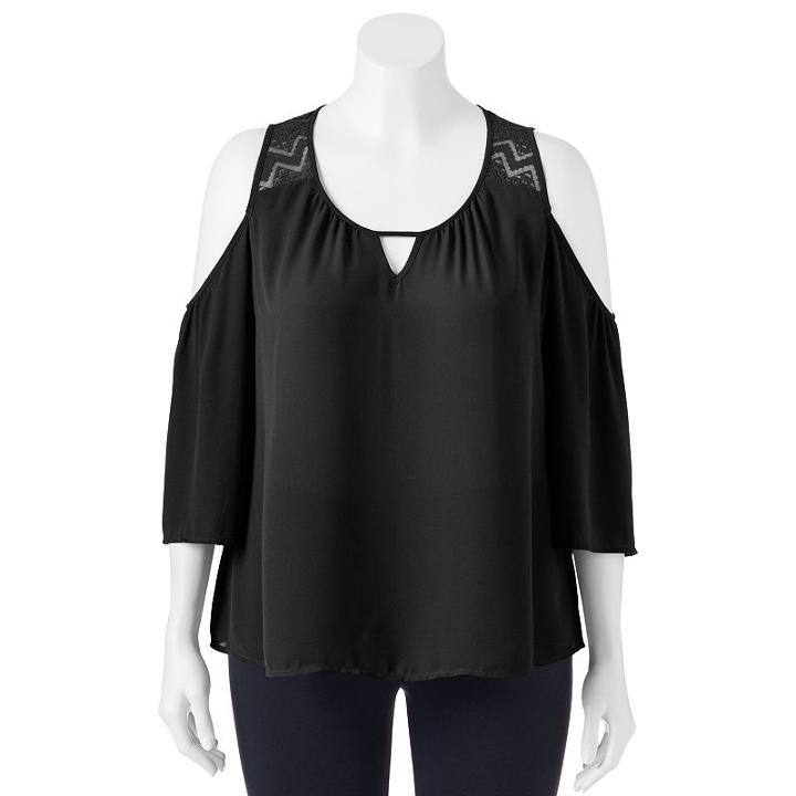 Juniors' Plus Size Candie's&reg; Keyhole Cold Shoulder Top, Girl's, Size: 2xl, Black