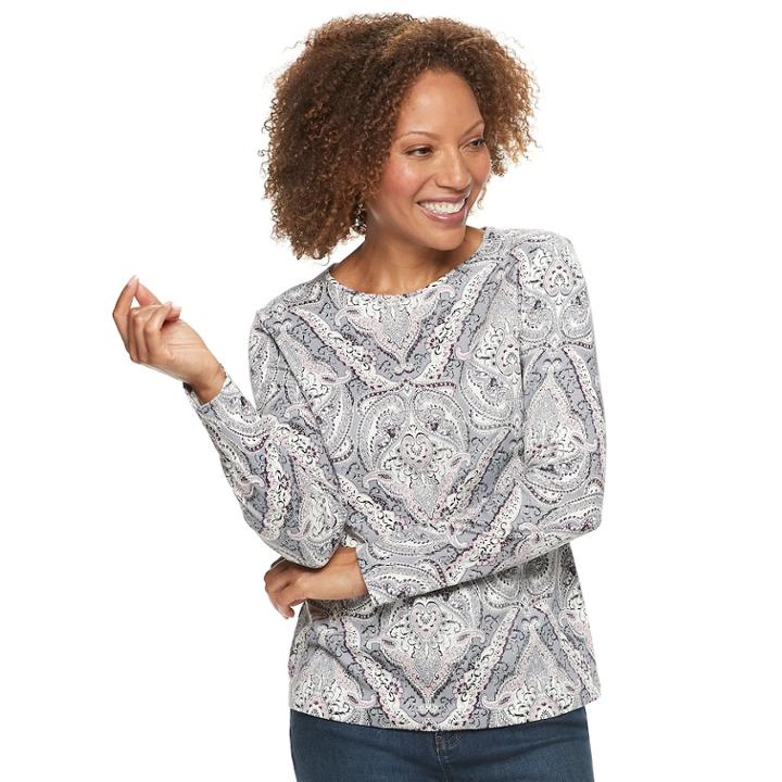 Petite Croft & Barrow&reg; Essential Crewneck Tee, Women's, Size: Xs Petite, Med Grey
