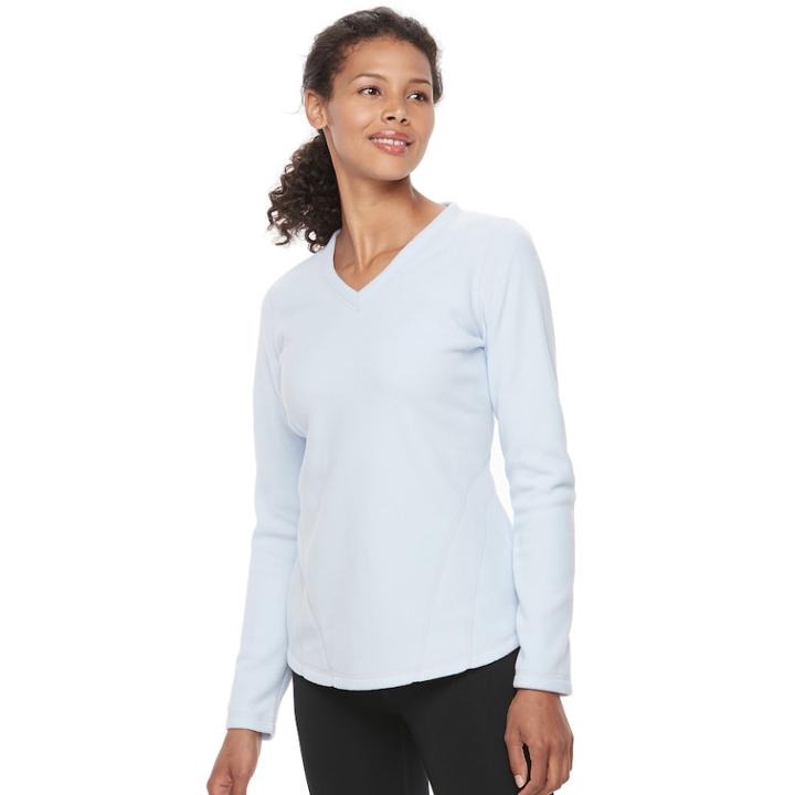 Women's Tek Gear&reg; Microfleece V-neck Tee, Size: Large, Light Blue