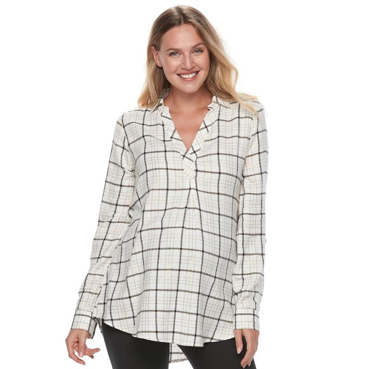 Maternity A:glow Plaid Flannel Tunic, Women's, Size: Xxl-mat, Natural