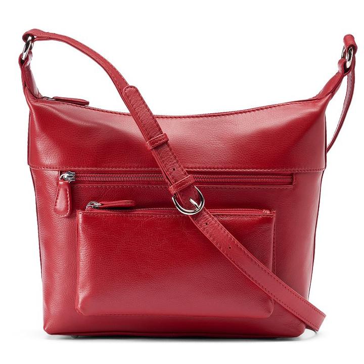 Ili Leather Front Pocket Crossbody Bag, Women's, Red
