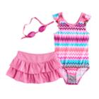Girls 4-6x Zeroxposur Chevron One-piece & Skirt Swimsuit Set, Size: 5-6, Pink