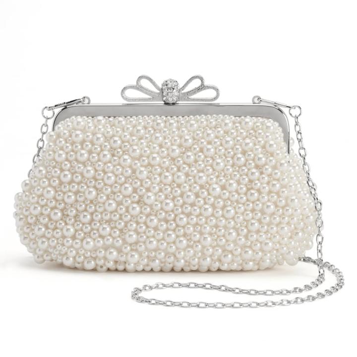 Lenore By La Regale Beaded Bow Clutch, Women's, White