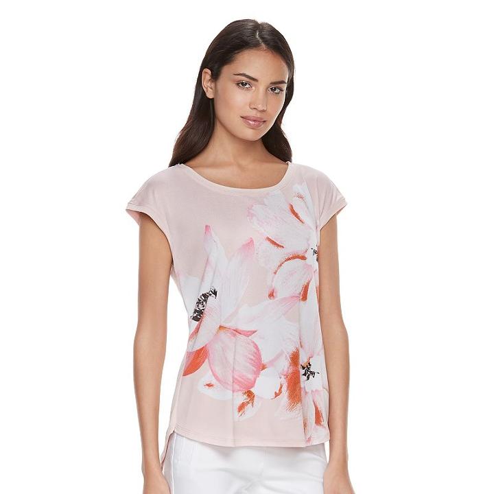 Women's Elle&trade; Print Crepe Tee, Size: Xl, Light Pink
