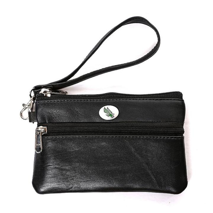 North Texas Mean Green Leather Wristlet, Women's, Black