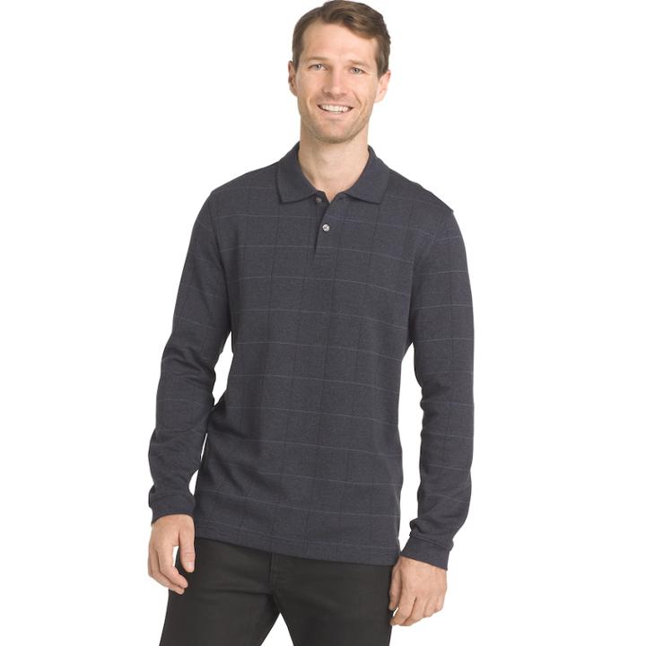 Big & Tall Van Heusen Jaspe Classic-fit Windowpane Stretch Polo, Men's, Size: L Tall, Blue Other