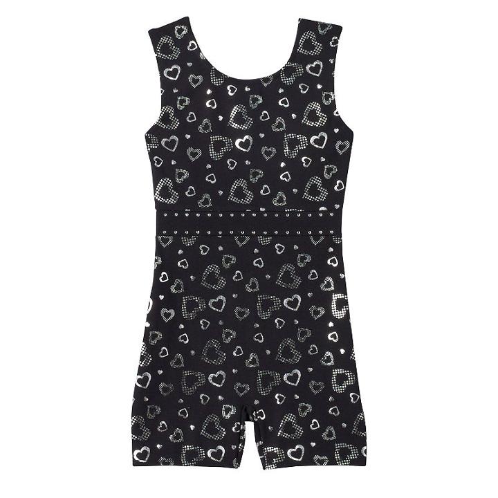Girls 4-16 Jacques Moret Silver Hearts Biketard, Girl's, Size: Large, Black