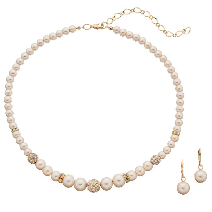 Graduated Simulated Pearl Necklace & Drop Earring Set, Women's, Light Pink