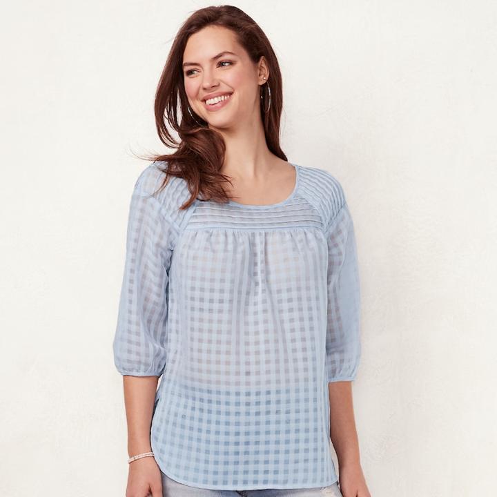 Women's Lc Lauren Conrad Printed Chiffon Peasant Top, Size: Large, Light Blue