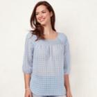 Women's Lc Lauren Conrad Printed Chiffon Peasant Top, Size: Large, Light Blue