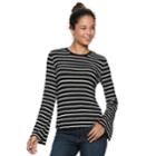 Juniors' Love, Fire Bell Sleeve Ringer Top, Teens, Size: Xs, Black White Stripe