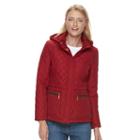 Women's Weathercast Quilted Hooded Jacket, Size: Medium, Red