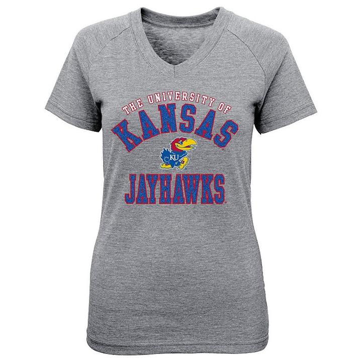 Girls 7-16 Kansas Jayhawks University Stack Tee, Girl's, Size: L(14), Grey