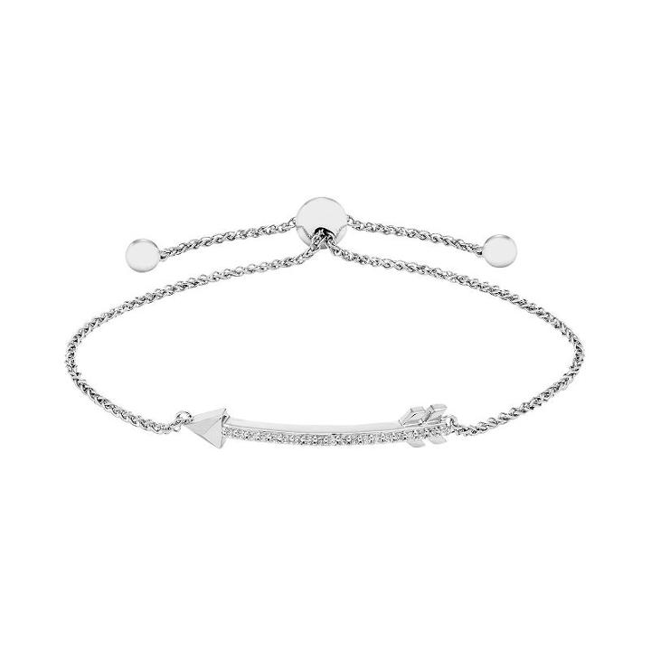 Sterling Silver 1/6 Carat T.w. Diamond Arrow Bolo Bracelet, Women's, Size: 8, White