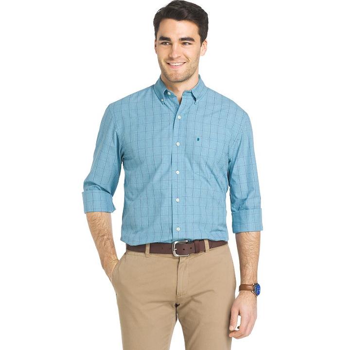 Men's Izod Essential Regular-fit Windowpane Button-down Shirt, Size: Xl, Blue Other