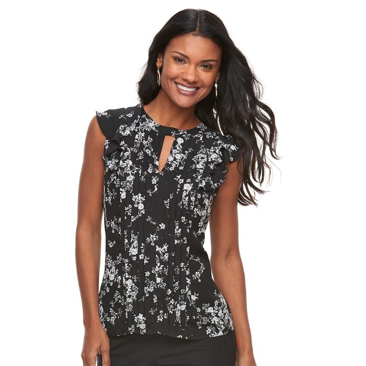 Women's Elle&trade; Pintuck Ruffle Top, Size: Medium, Black