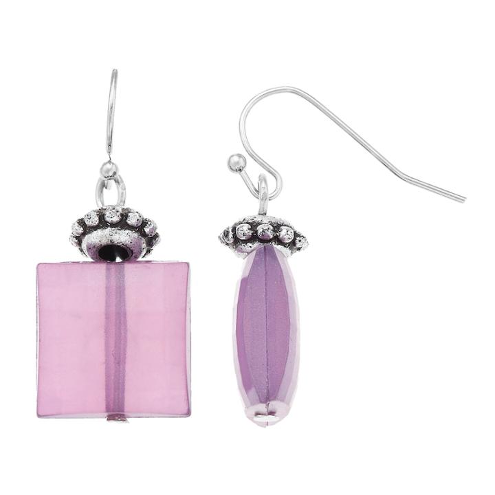 Purple Square Bead Drop Earrings, Women's, Drk Purple