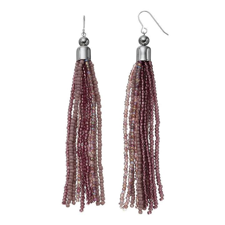 Purple Seed Bead Tassel Nickel Free Drop Earrings, Women's