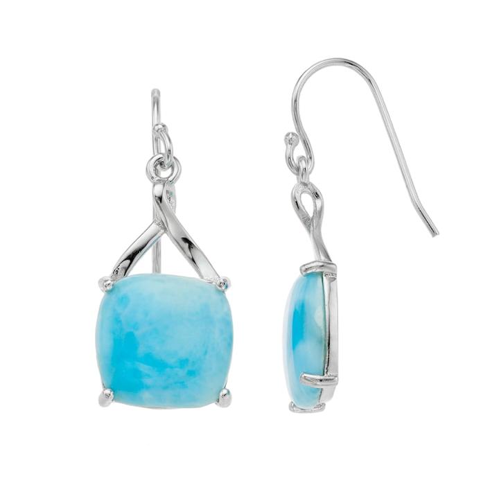 Sterling Silver Larimar Cabochon Drop Earrings, Women's, Blue