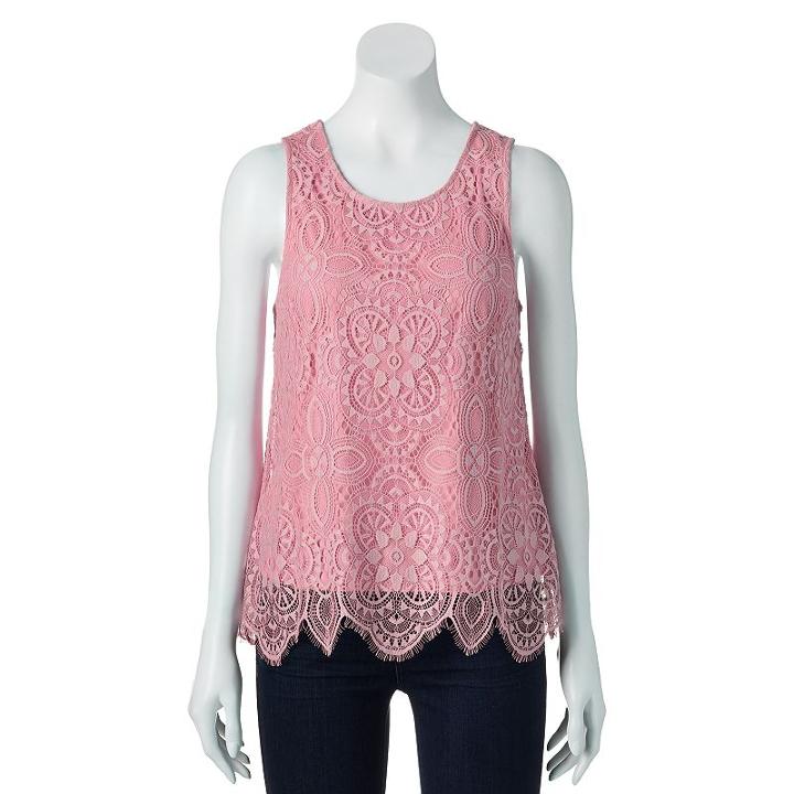 Juniors' Trixxi Scallop Lace Tank, Girl's, Size: Large, Med Pink