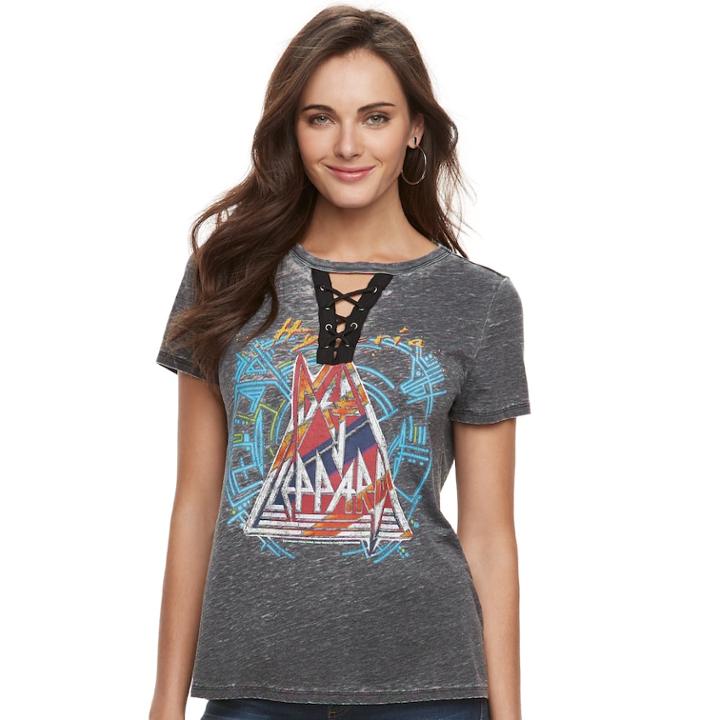 Women's Rock & Republic&reg; Lace-up Def Leppard Tee, Size: Medium, Black