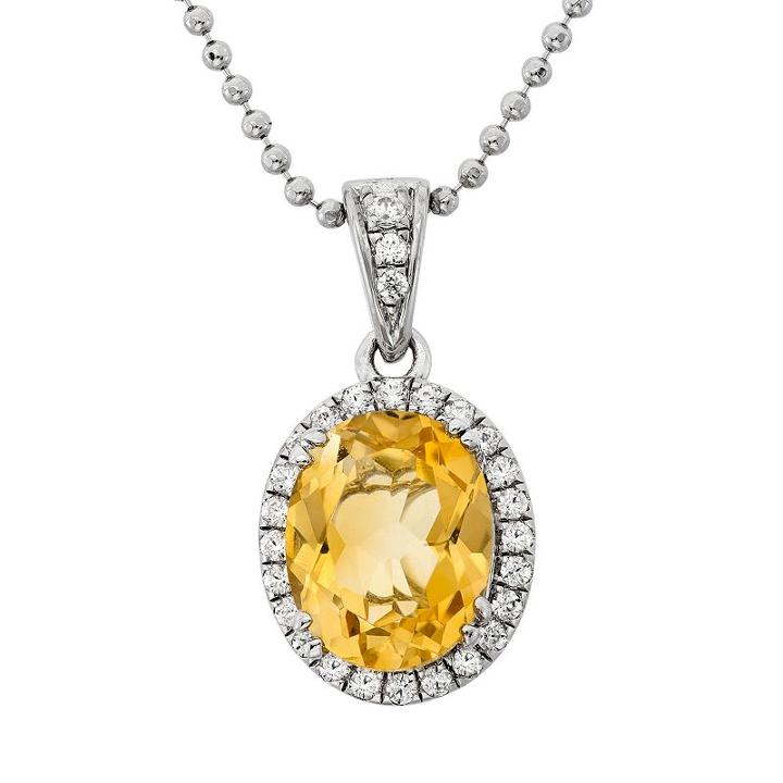Citrine And Cubic Zirconia Platinum Over Silver Oval Halo Pendant Necklace, Women's, Size: 18, Yellow