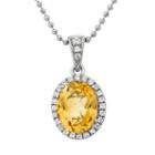 Citrine And Cubic Zirconia Platinum Over Silver Oval Halo Pendant Necklace, Women's, Size: 18, Yellow