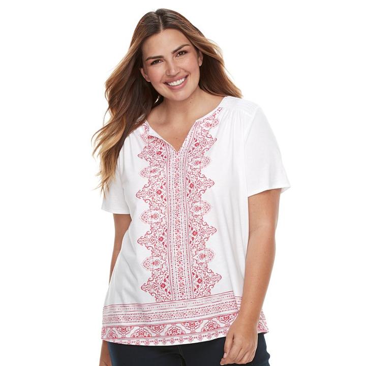 Plus Size Croft & Barrow&reg; Smocked Shoulder Tee, Women's, Size: 2xl, Med Pink