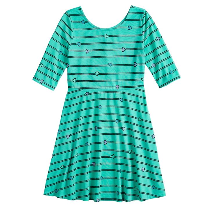 Girls 7-16 & Plus Size So&reg; Elbow Sleeve Graphic Print Skater Dress, Size: 12 1/2, Med Blue