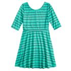 Girls 7-16 & Plus Size So&reg; Elbow Sleeve Graphic Print Skater Dress, Size: 12 1/2, Med Blue
