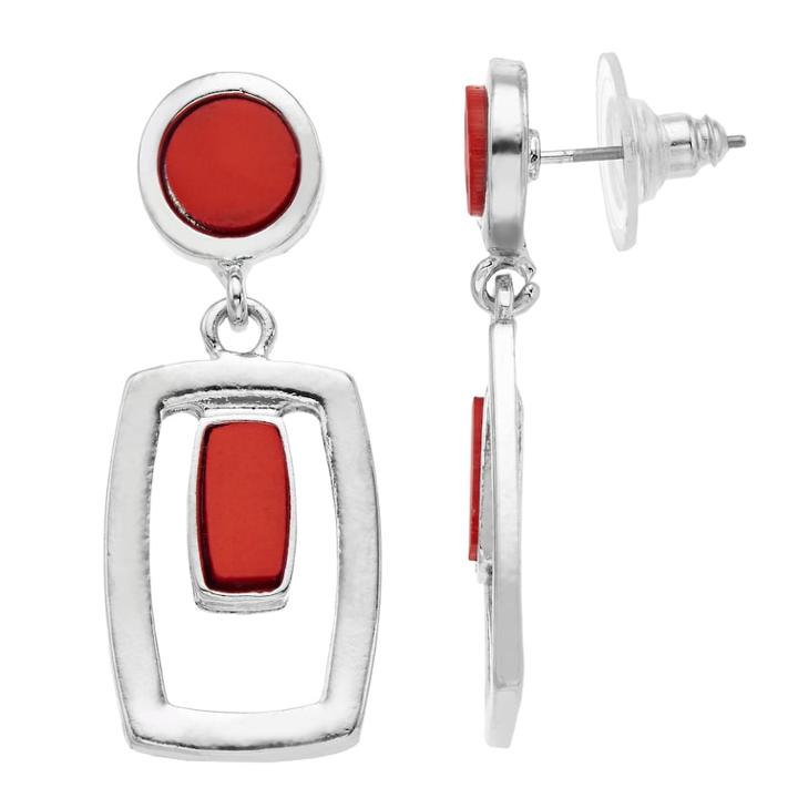 Red Geometric Nickel Free Drop Earrings, Women's