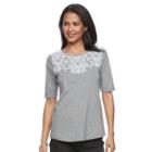 Women's Croft & Barrow&reg; Embroidered Yoke Tee, Size: Xl, Med Grey