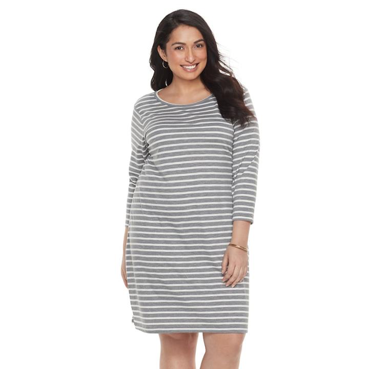 Plus Size Sonoma Goods For Life&trade; Stripe T-shirt Dress, Women's, Size: 2xl, Med Grey