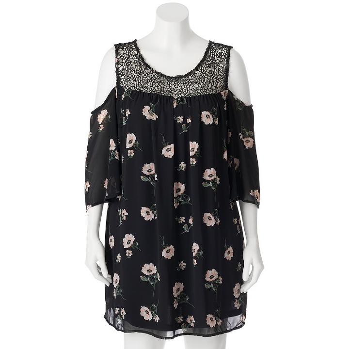 Juniors' Plus Size Heartsoul Crochet Cold-shoulder Swing Dress, Girl's, Size: 3xl, Black