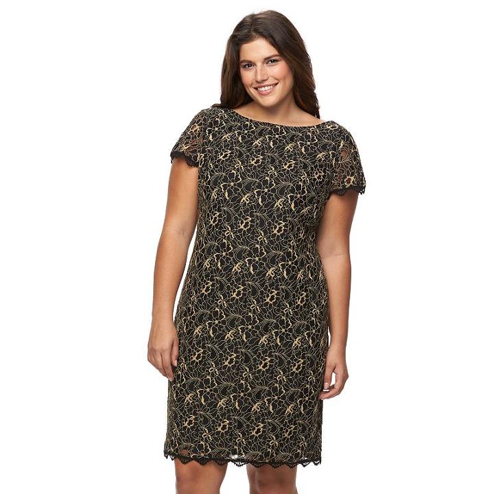 Plus Size Suite 7 Lace Sheath Dress, Women's, Size: 18 W, Gold