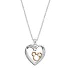 Disney Two Tone Silver Plated Crystal Mickey Mouse Heart Pendant Necklace, Women's, Grey