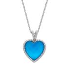 Sterling Silver Glass & Cubic Zirconia Heart Halo Pendant, Women's, Size: 18, Blue