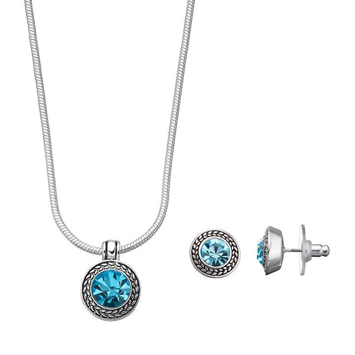 Napier Textured Halo Round Pendant Necklace & Stud Earring Set, Women's