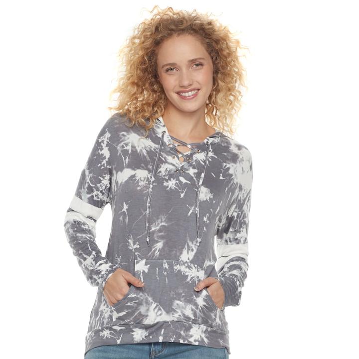 Juniors' Pink Republic Lace-up Hoodie, Teens, Size: Small, Silver