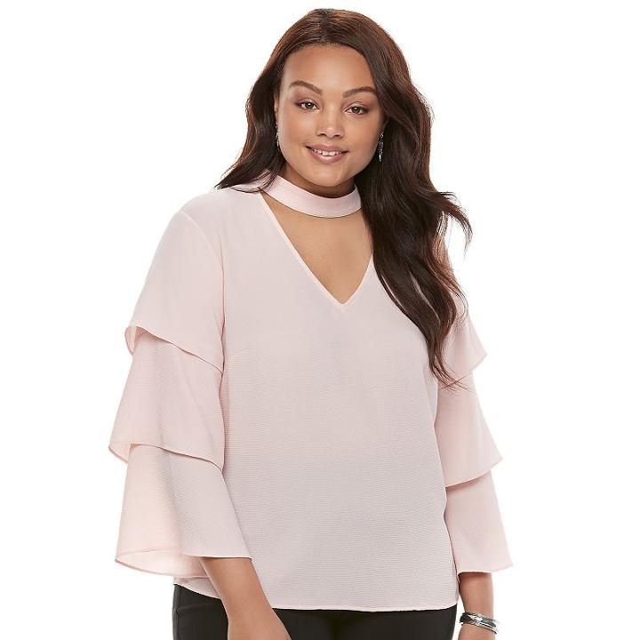 Juniors' Plus Size Candies&reg; Ruffle Sleeve Choker Top, Teens, Size: 2xl, Brt Pink